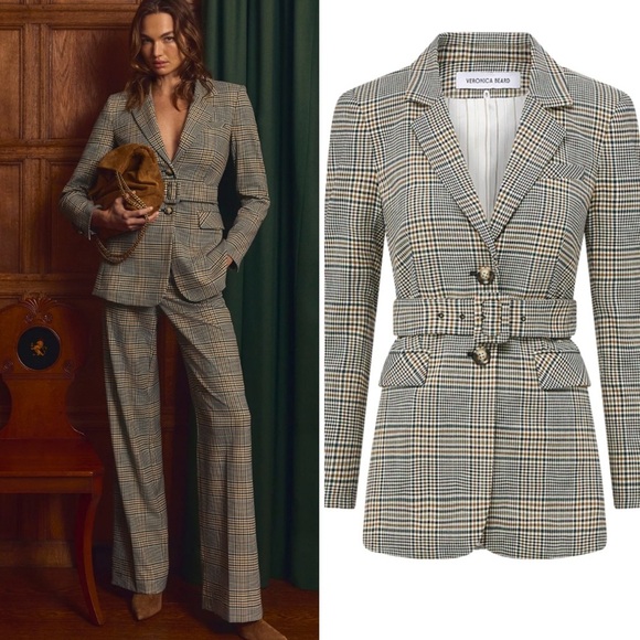 Veronica Beard Ryanne Belted Plaid Dickey Jacket ecru green multi NWT - Picture 1 of 11